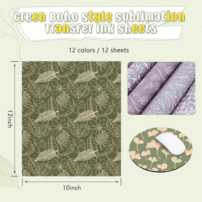 HTVSTD Green Sublimation Transfer Ink Paper - 12sheets 12" x 10" Boho Style Patterned Sublimation Transfer Sheets for Tumbler Mugs DIY Sublimation Patterned Paper - Image 3